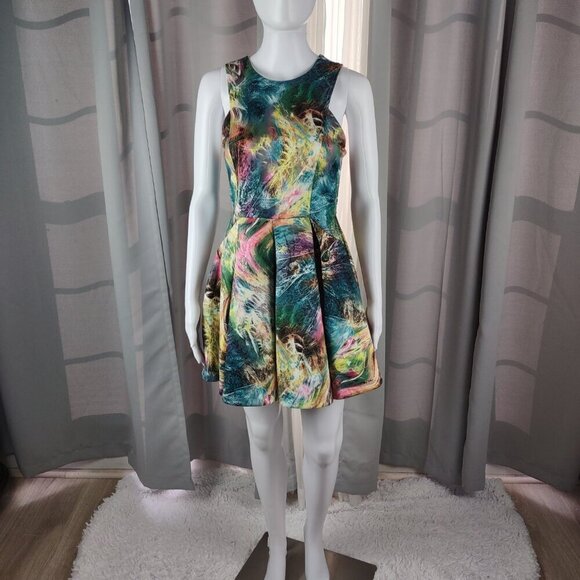 Forever 21 Womens Galaxy Printed Graphic Colorful Fit & Flare Mini Dress Size M - Picture 2 of 11